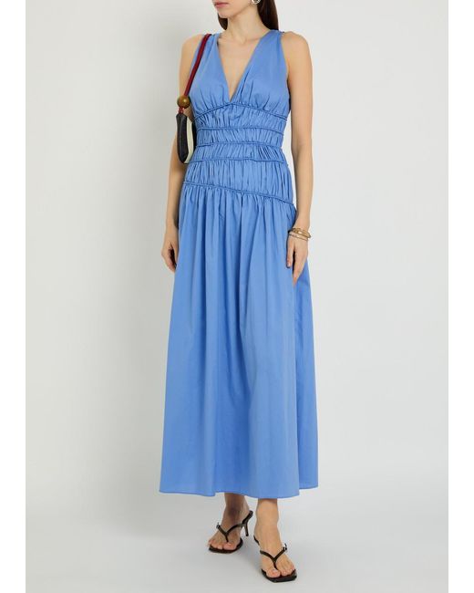 Faithfull The Brand Blue Saja Smocked Cotton Maxi Dress