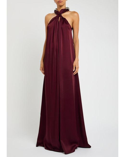 Stella McCartney Purple Chain-Embellished Satin-Crepe Gown