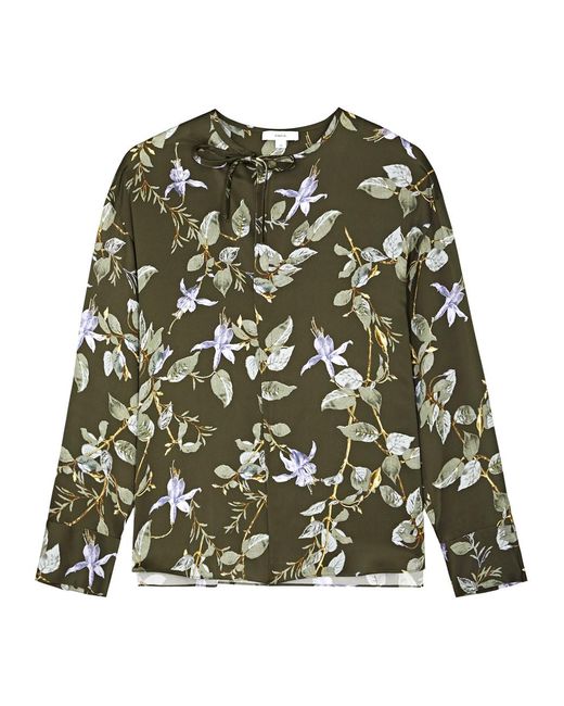 Vince Green Floral-print Silk-satin Blouse