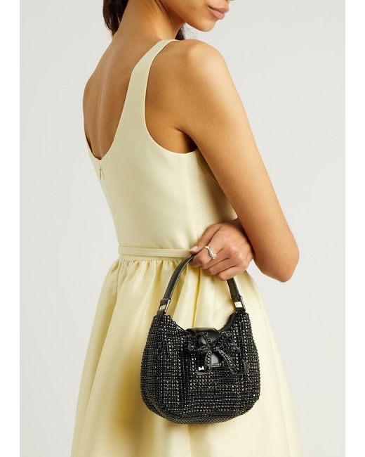 Self-Portrait Black Crescent Bow Embellished Satin Top Handle Bag