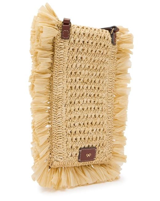 Anya Hindmarch Natural Fringed Raffia And Leather Cross-Body Phone Pouch