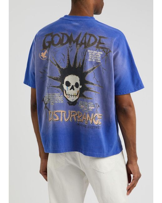 God Made Blue Distress Printed Cotton T-Shirt for men