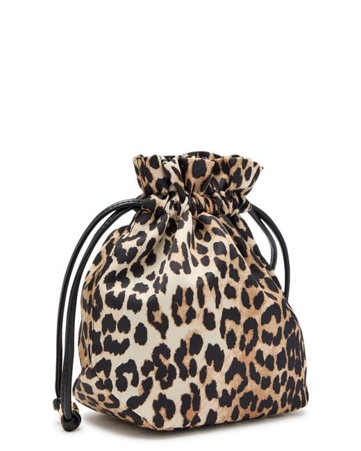 Ganni Black Leopard-Print Nylon Pouch