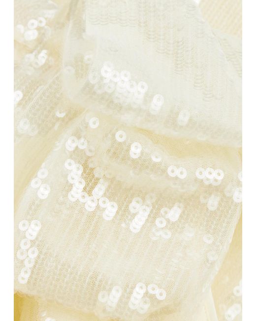 Roland Mouret White Bow-Embellished Sequin Midi Dress