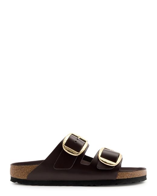 Birkenstock Black Arizona Big Buckle Glossed Leather Sliders Uk3 Uk36
