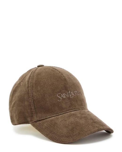 Saint Laurent Brown Logo-Embroidered Corduroy Cap for men