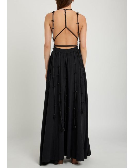 Caravana Black Bead Embellished Halterneck Cotton Maxi Dress