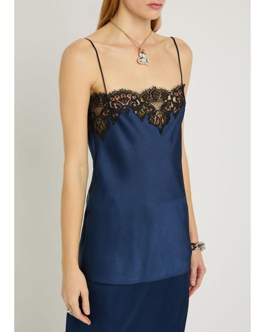 Stella McCartney Blue Iconic Lace-Trimmed Satin Top