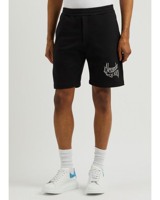 Alexander McQueen Black Logo-Embroidered Cotton Shorts for men