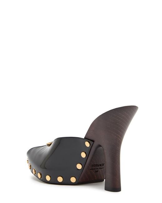 Versace Black 105 Stud-Embellished Wooden And Patent Leather Mules