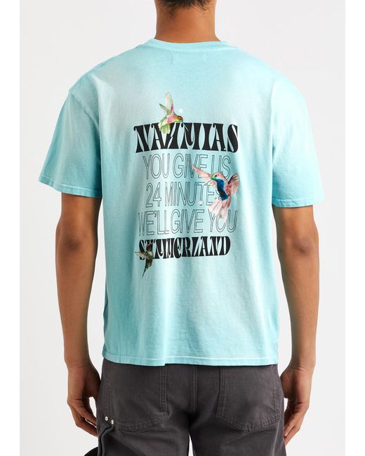 NAHMIAS Blue Hummingbird Printed Cotton T-shirt for men
