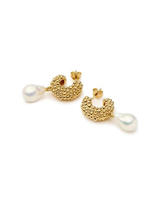 Missoma Metallic Pearl Drop 18K-Plated Hoop Earrings