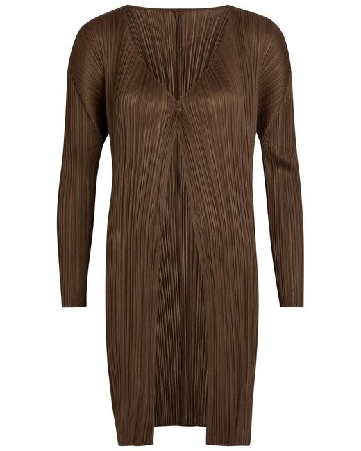 Pleats Please Issey Miyake Brown Pleated Woven Coat