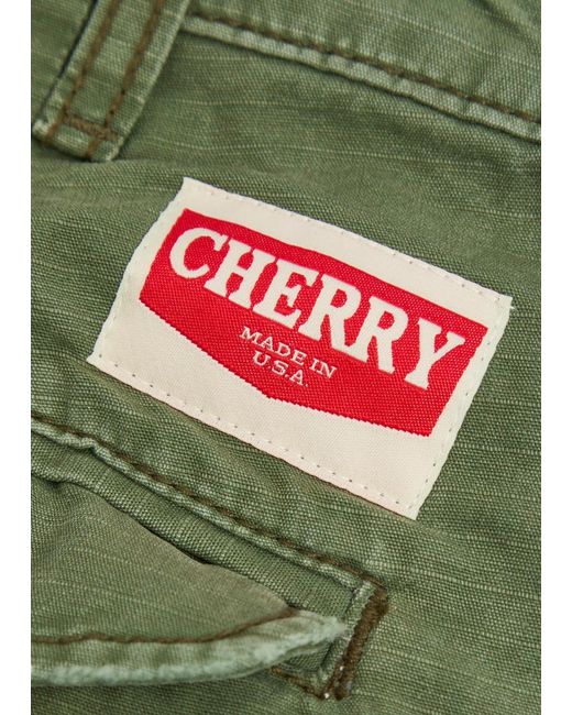 CHERRY LA Green Paint-Splatter Cotton Cargo Shorts for men
