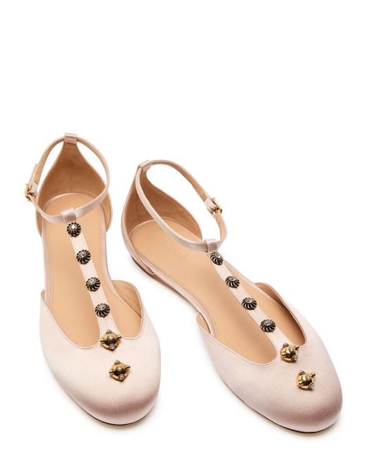 Chloé Natural Celeste Embellished Satin Ballet Flats