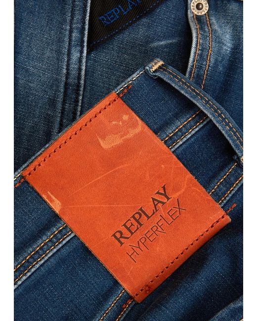 Replay Blue Anbass Hyperflex Re-Used Slim-Leg Jeans for men