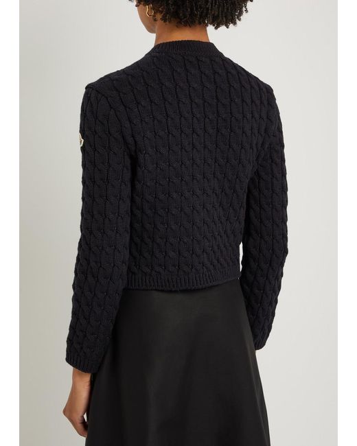 Moncler Blue Cable-Knit Cotton-Blend Cardigan