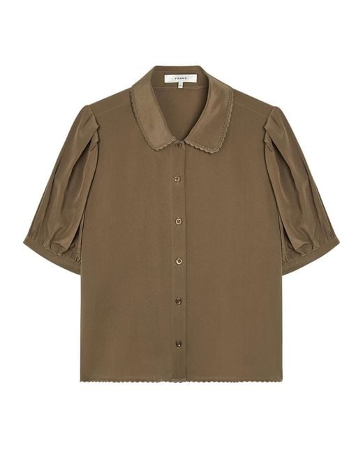 FRAME Brown The Silk Prim Cropped Silk-Chiffon Blouse