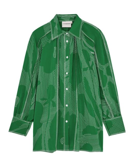 LOVEBIRDS Green Vida Printed Silk Shirt