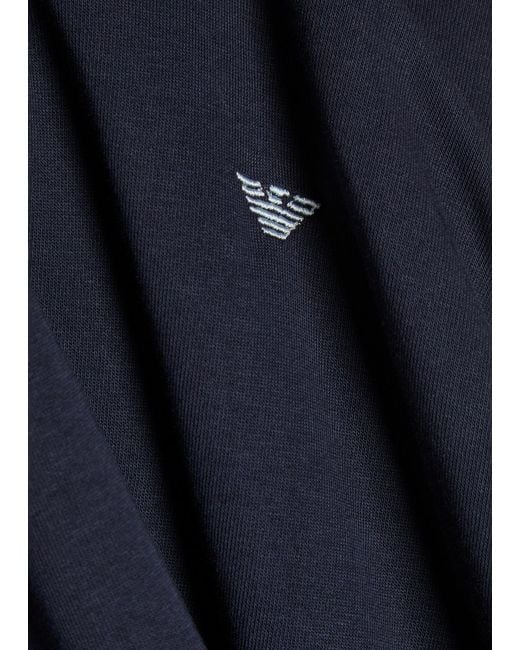 Emporio Armani Blue Logo-Embroidered Half-Zip Cotton-Blend Sweatshirt for men