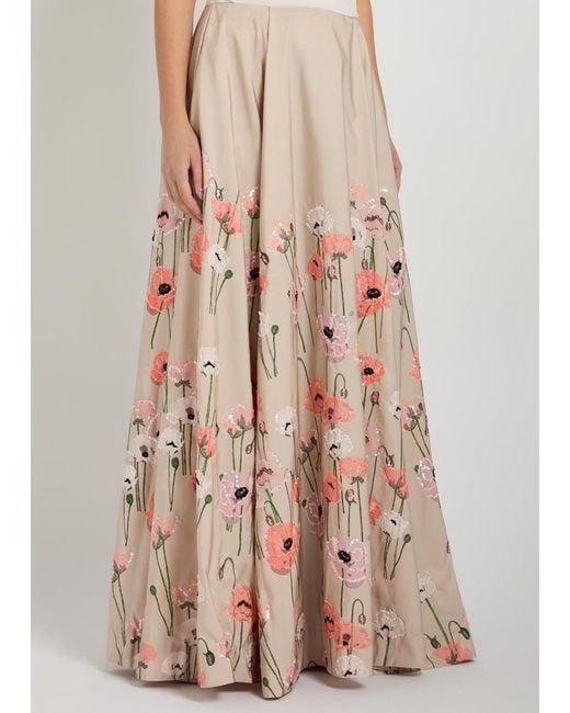 BERNADETTE Natural Kennedy Floral-Embellished Satin-Poplin Maxi Skirt