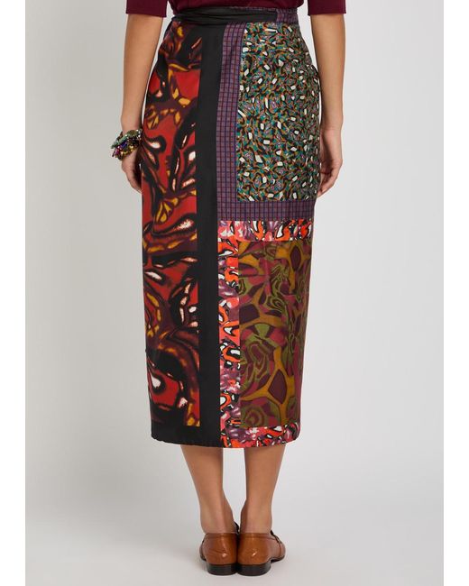 Dries Van Noten Multicolor Scarfy Printed Silk Midi Wrap Skirt