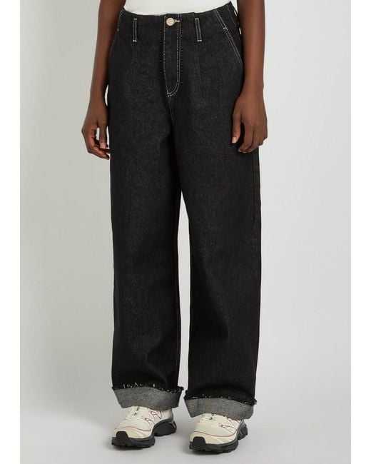 Damson Madder Black Pascal Turn-Up Wide-Leg Jeans