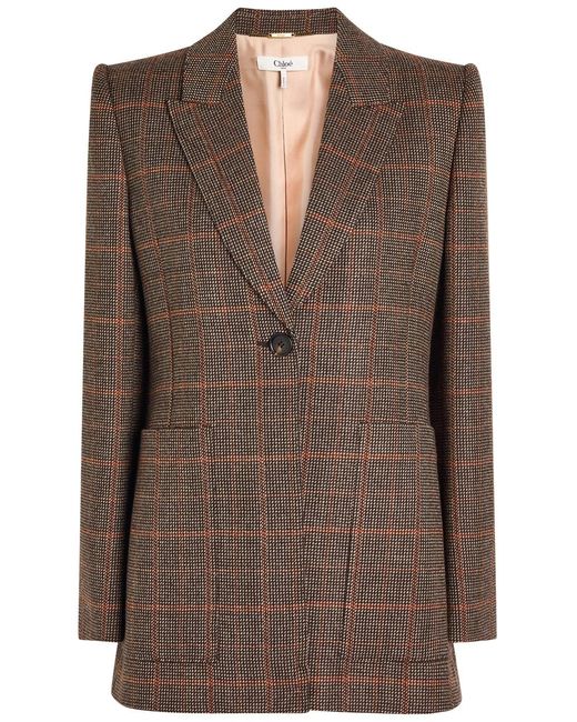 Chloé Brown Checked Wool Blazer