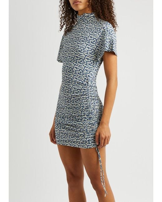 Isabel Marant Blue Lya Printed Stretch-Jersey Mini Dress