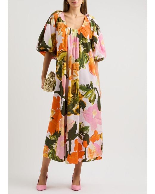 Stine Goya Orange Teresa Floral-Print Midi Dress