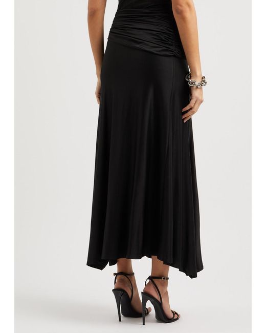 Rabanne Black Draped Stretch-Jersey Midi Skirt