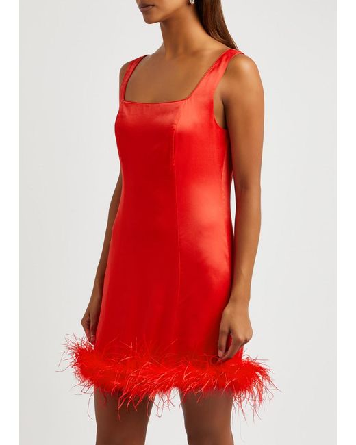 Kitri Red Edina Feather-trimmed Satin Mini Dress