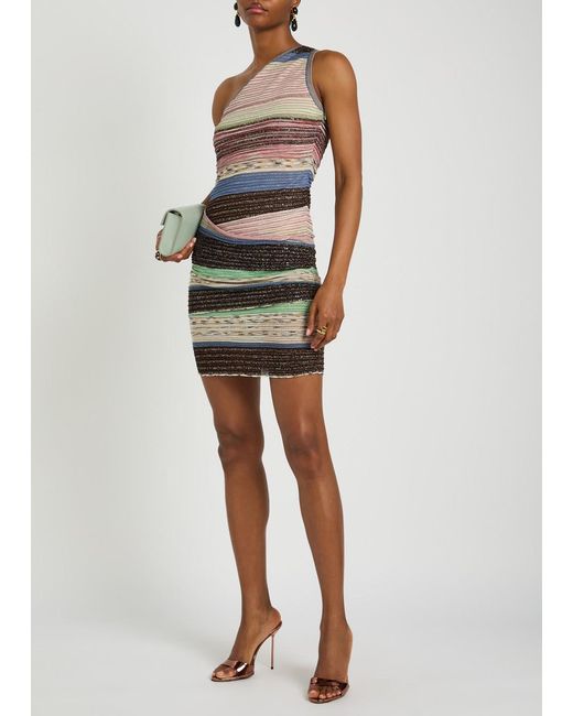 Missoni Gray Striped Ruched Metallic-Knit Mini Dress