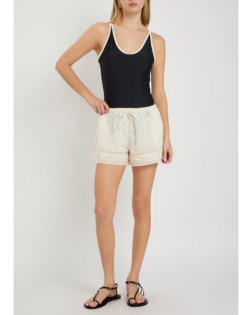 SOLAQUA Black Swim Ii Piped-Trim Swimsuit