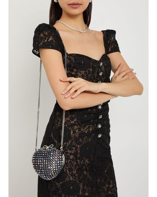 Self-Portrait Blue Heart Crystal-Embellished Satin Clutch