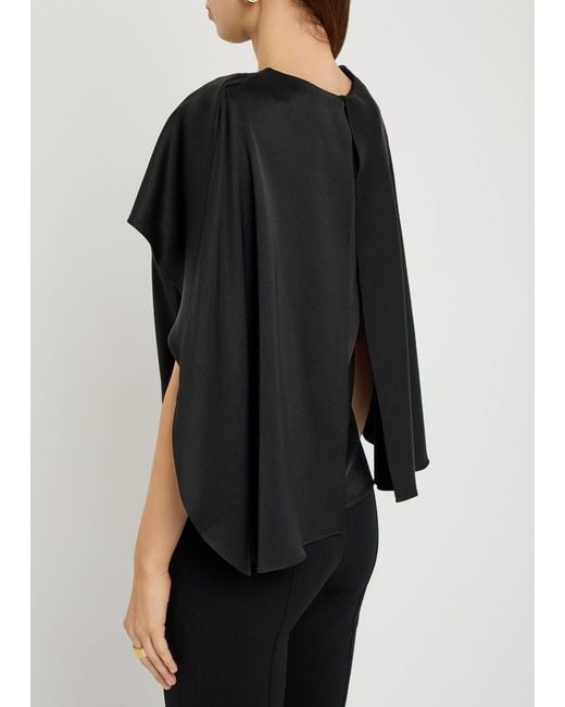 Jonathan Simkhai Black Eliora Cape-Effect Satin Top
