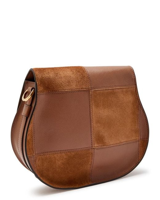 Chloé Brown Marcie Patchwork Grained Leather Saddle Bag