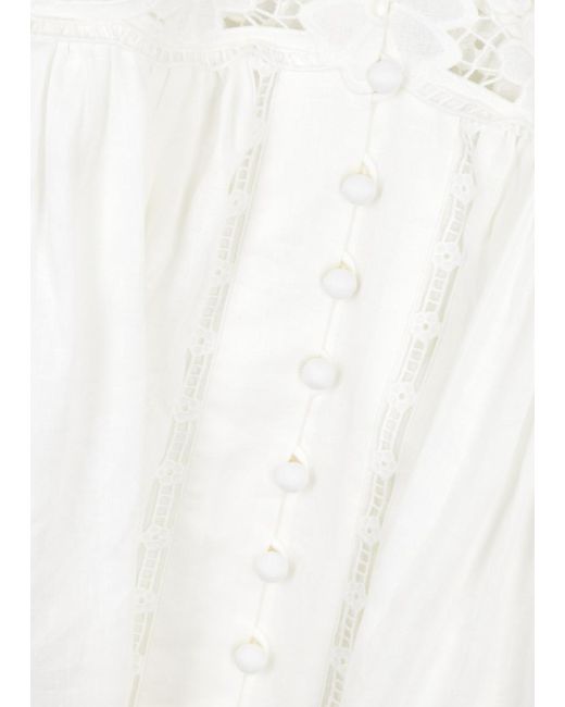 Zimmermann White August Lace-panelled Linen Mini Dress