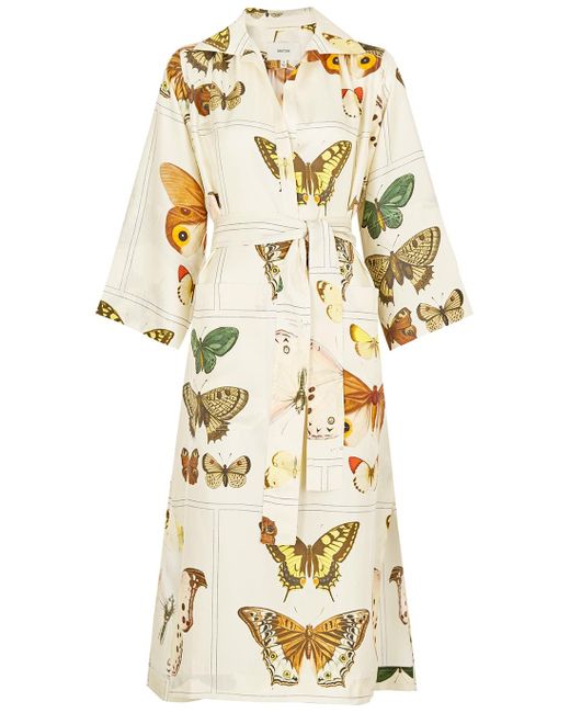 Oroton Cream Butterflyprint Silktwill Midi Dress in Natural Lyst