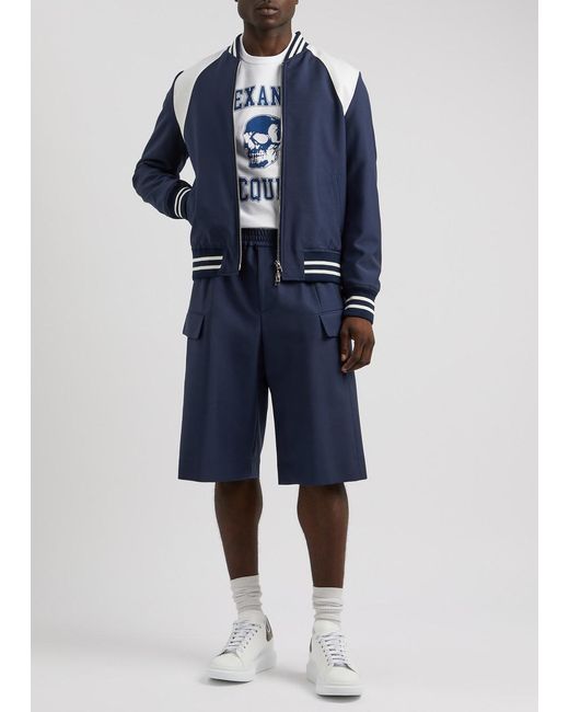 Alexander McQueen Blue Panelled Wool-Blend Varsity Jacket for men