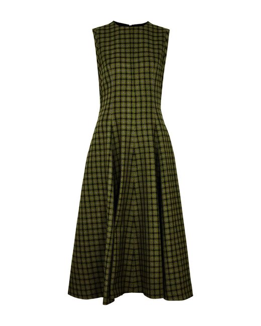 Emilia Wickstead Green Anastasia Houndstooth Wool-blend Midi Dress