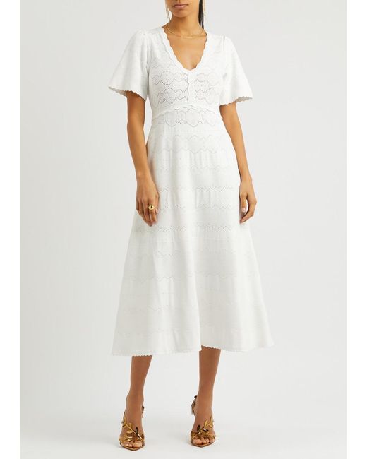 Needle & Thread White Pointelle-Knit Midi Dress