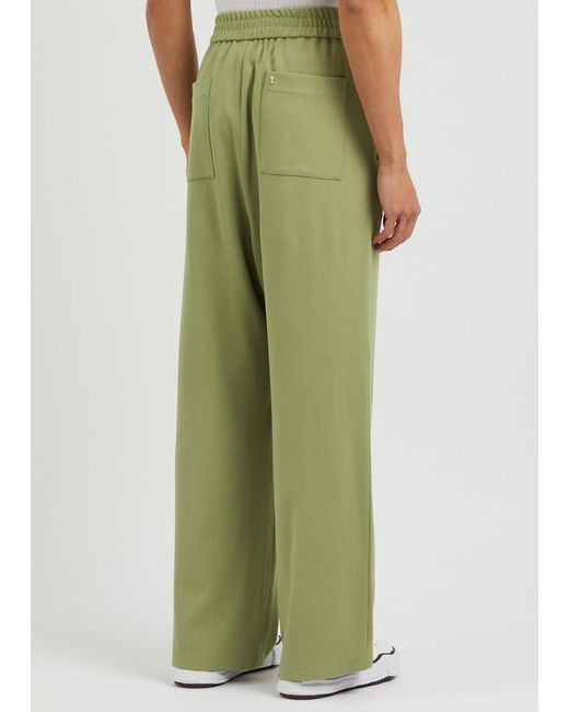 AMI Green Wide-Leg Twill Trousers for men