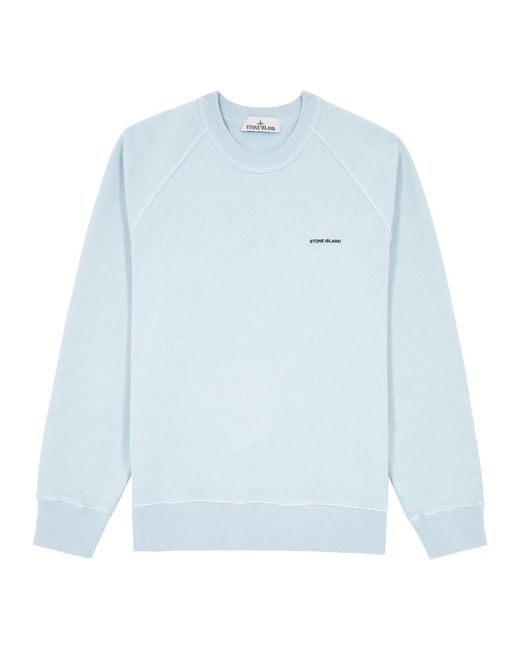 Stone Island Blue Logo-Print Cotton Sweatshirt for men