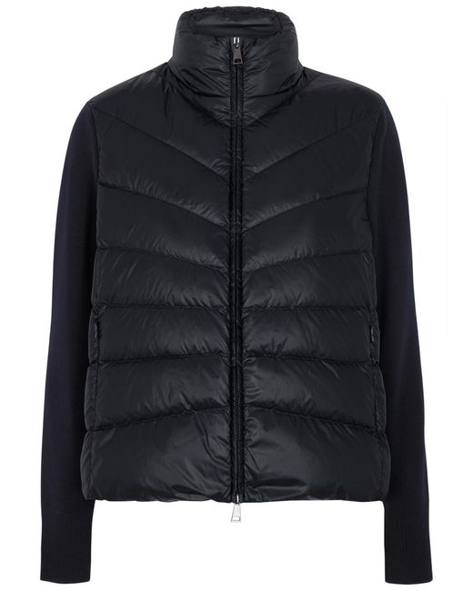 Moncler Black Quilted Shell And Wool Cardigan