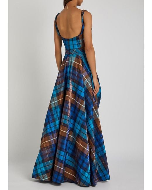 Vivienne Westwood Blue Long Chichi Tartan Gathered Woven Gown