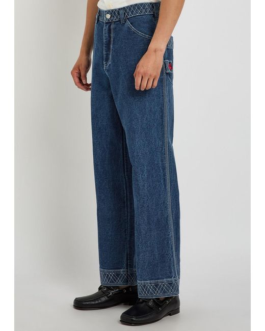 Bode Blue Knolly Embroidered Straight-Leg Jeans for men