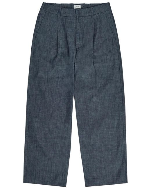 NN07 Blue Kay Pleated Cotton Trousers for men