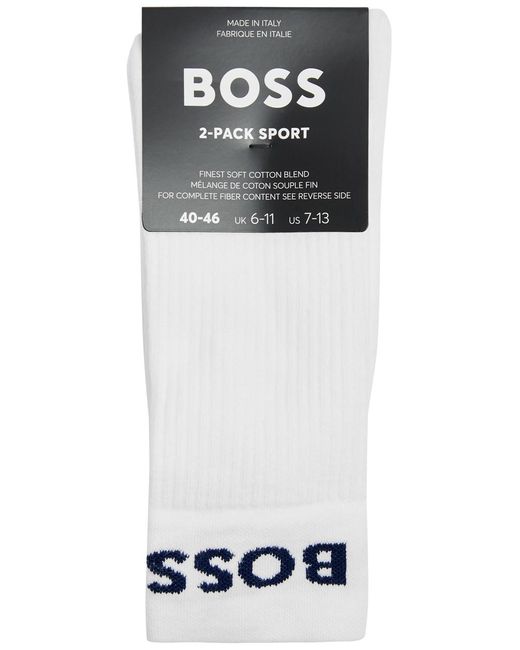 Boss White Boss Logo-Intarsia Stretch-Cotton Socks for men