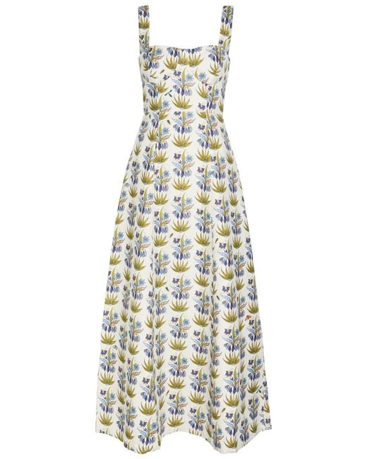 Emporio Sirenuse White Azzurra Printed Linen-Blend Midi Dress